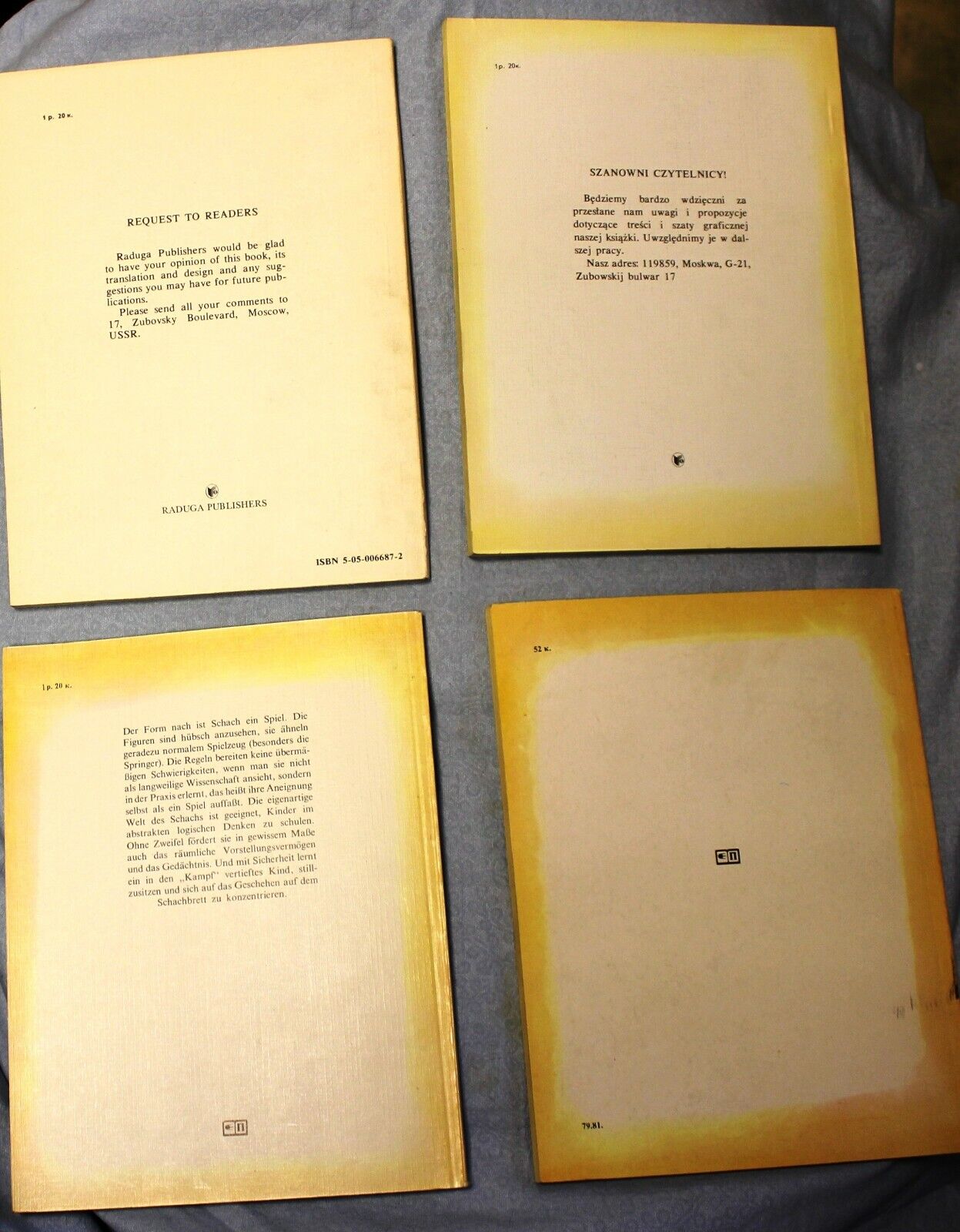 10735.4 Soviet Chess Books . Chess alphabet. Moscow, 1980,82,84,86. Published in USSR