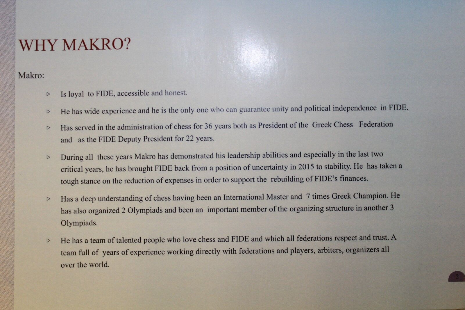 11203.Chess Preelection agitational booklet of the FIDE candidate Georgios Makropoulos