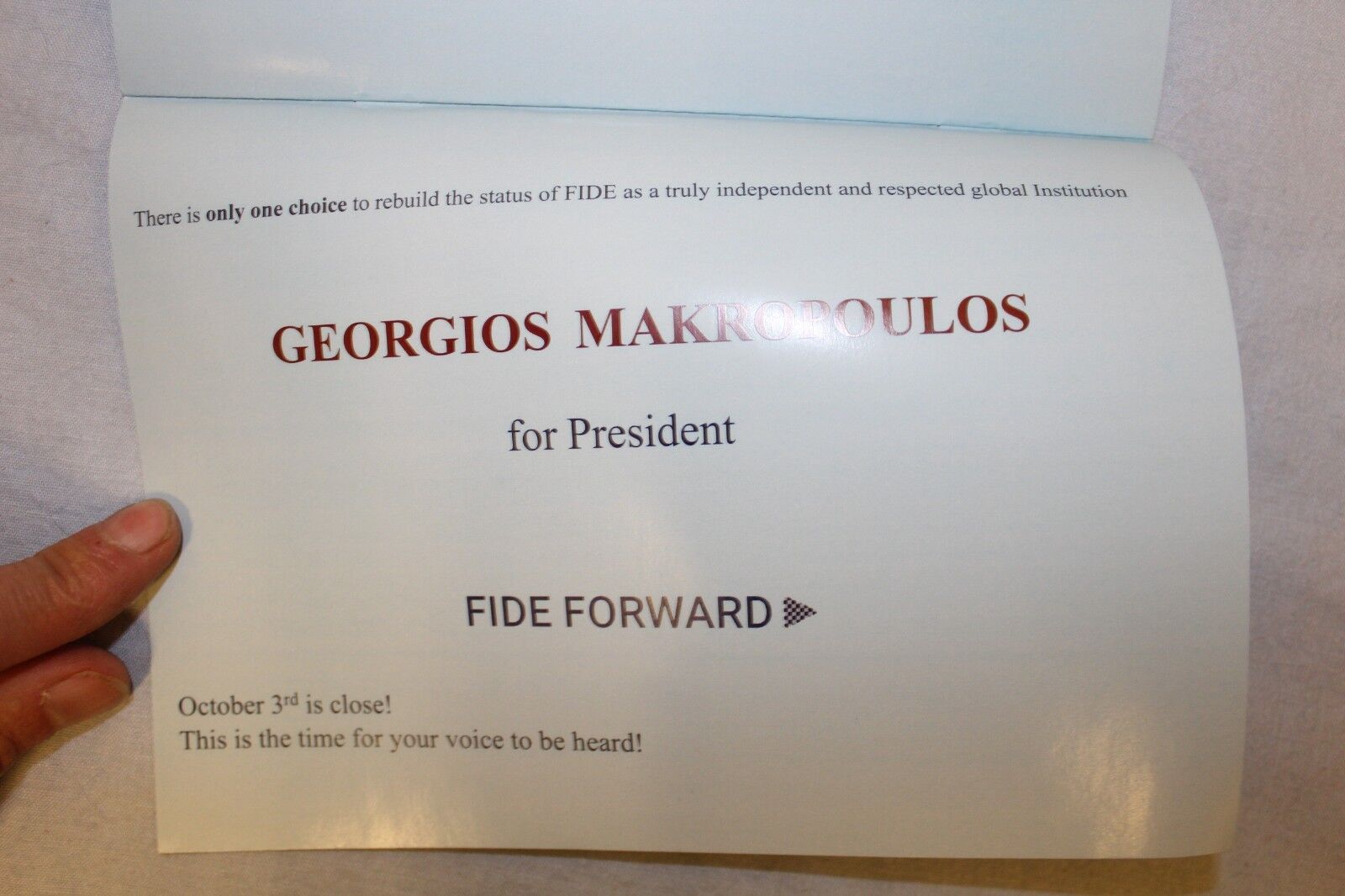 11203.Chess Preelection agitational booklet of the FIDE candidate Georgios Makropoulos