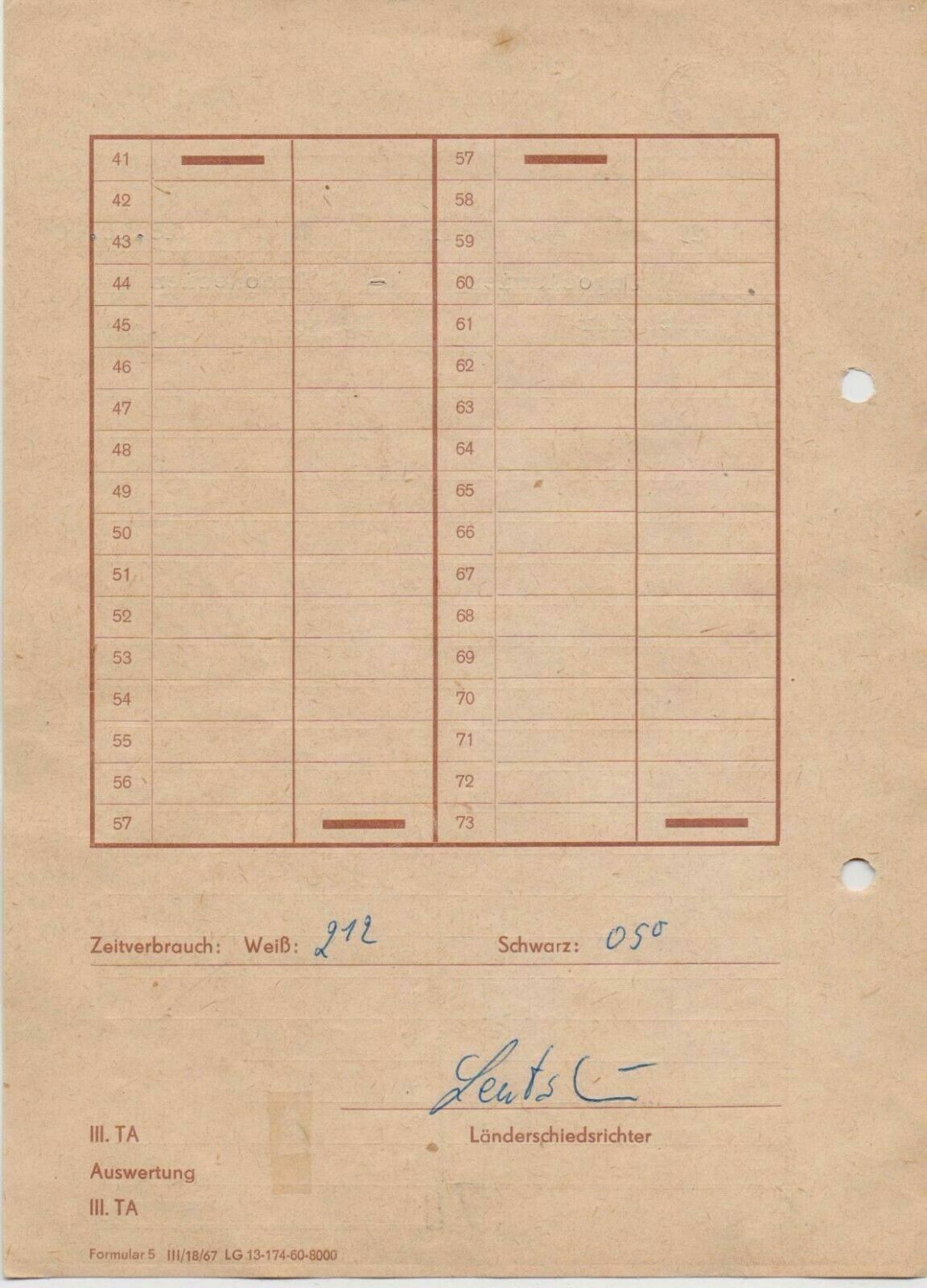 11213.Chess Scoresheet: Bachtiar  Bertok. XIV Schach Olympiade. Leipzig. 1960
