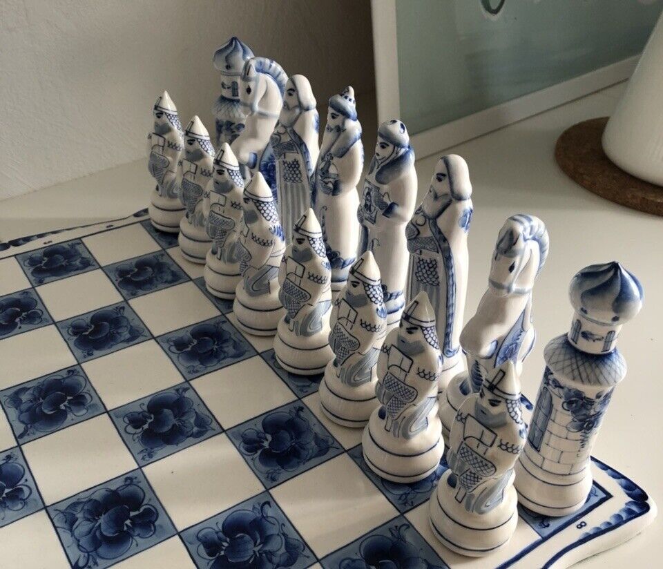 11907.Unique exemplar! Russian Porcelain Chess Set. Gzhel